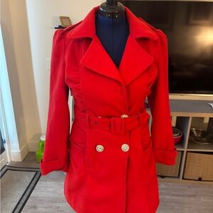 Arden B Vibrant Red Trench Coat